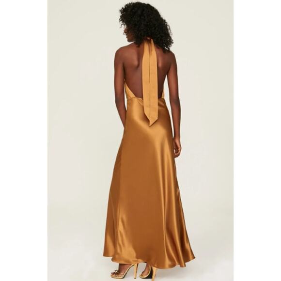 Something Navy  Halter Gown Satin Cutout Maxi Orange M - Picture 3 of 16